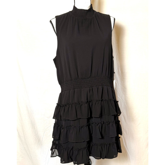 1. State Sleeveless Black Dress Sz XL Tiered Ruffled Skirt High Neck Mini NWT - Picture 2 of 8